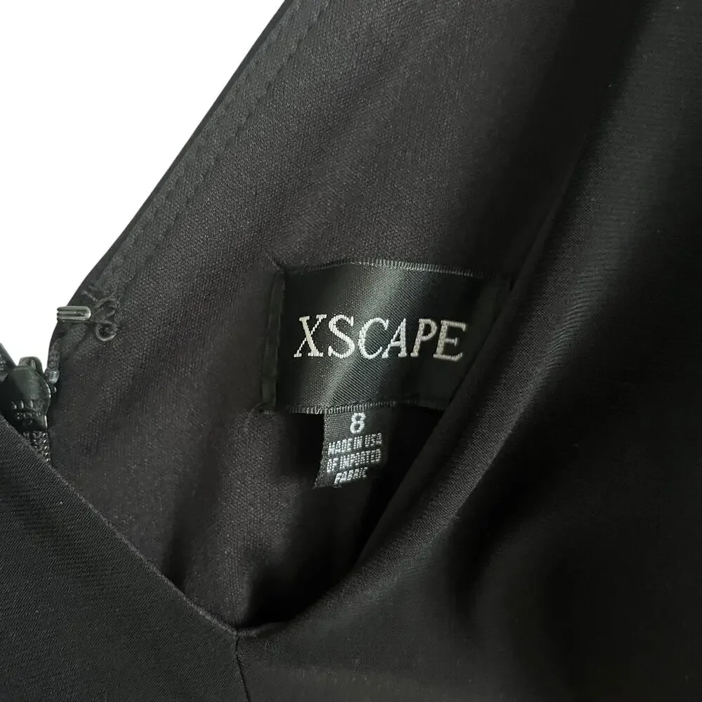 Xscape Black Flocked Mesh Mermaid Gown Long Sleeve Formal Dress 8 - Picture 9 of 9